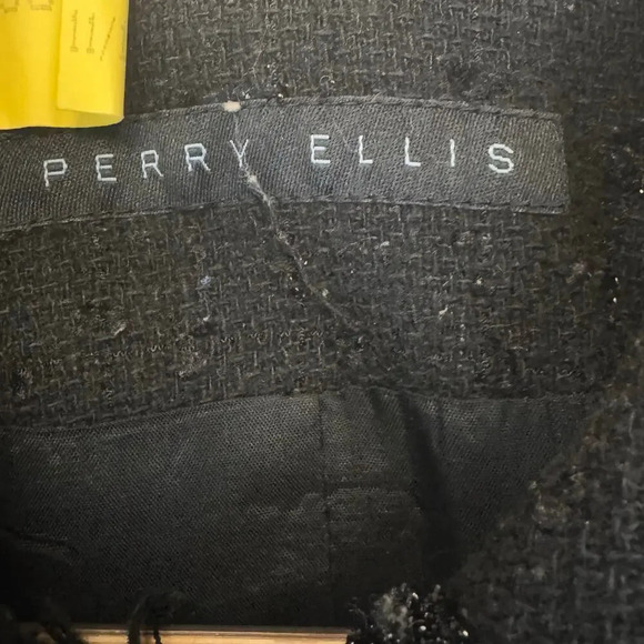 PERRY ELLIS Wool Blend Long Winter Dress Coat Black Tweed Silver Fleck Women's 8 - Picture 7 of 11
